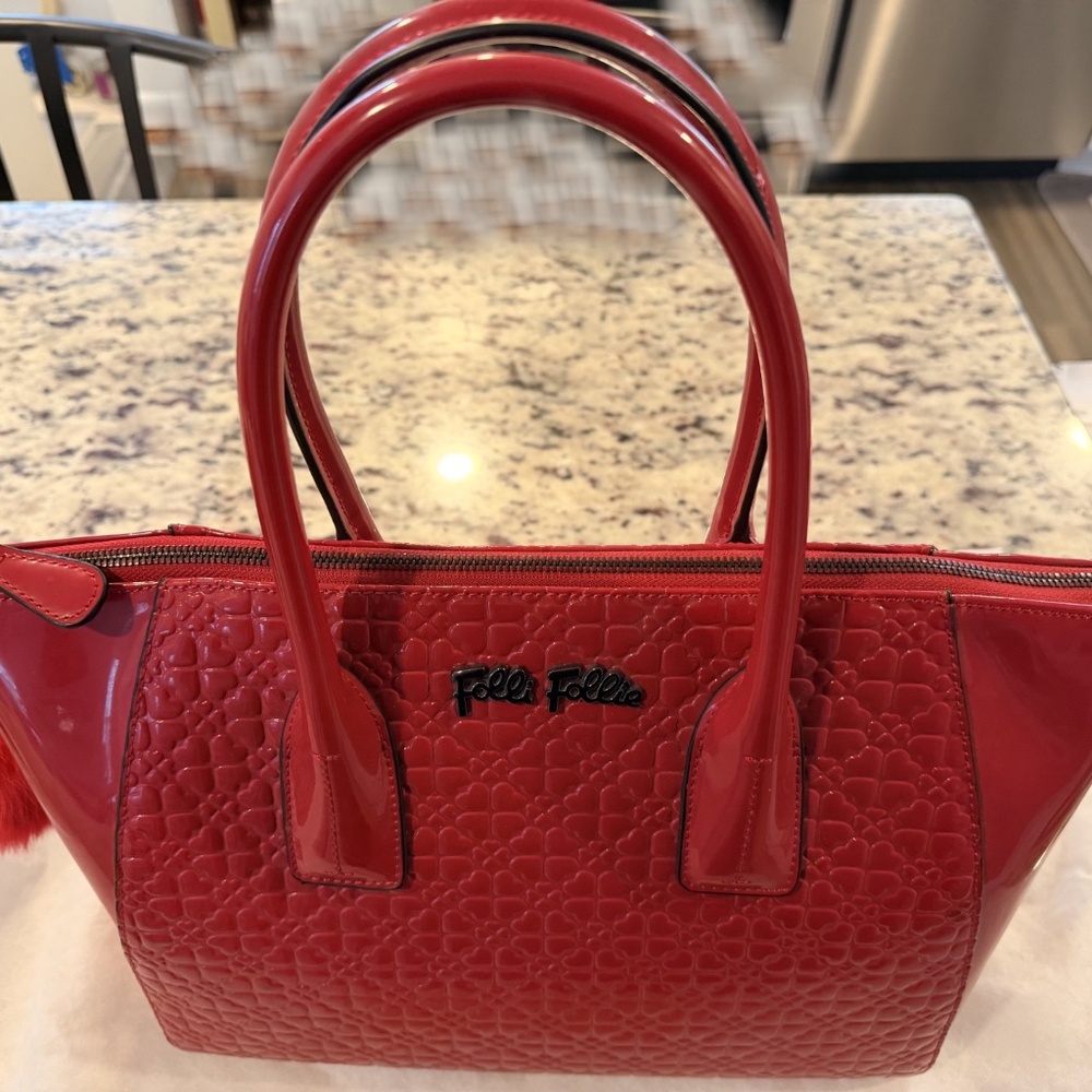 Folli Follie Hand-Shoulder Bag/Red Hearts Pattern